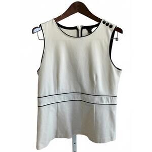 Ann Taylor Women's Sleeveless White Top with Black Trim